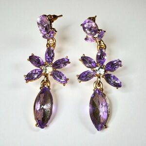 Elegant Purple and Gold Floral Earrings